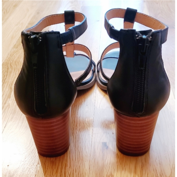 Jack Rogers Black Julie Block Heel Leather Sandals Size 11 - Picture 6 of 10